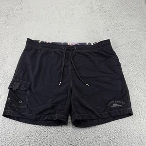 Tommy Bahama Shorts Mens Large Black Lined Cargo‎ Drawstring Swim Trunks Relax